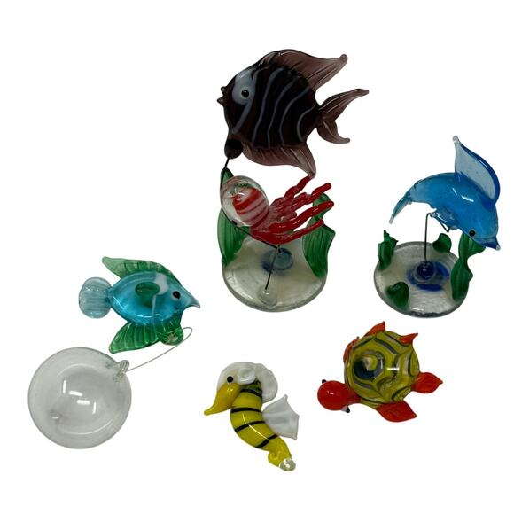 Vintage Glass Aquarium Fish Ornaments Submersible Set of 5 Hand Blown - Picture 1 of 4